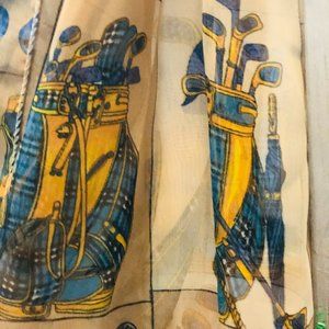 GOLF SILK SHEER LONG SCARF IN BLUE YELLOW AND BEIGE.  ADORABLE